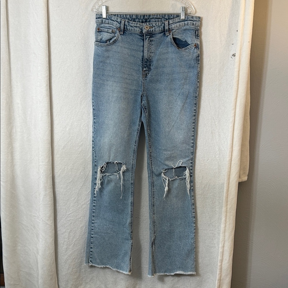 Light Blue Distressed Women's Jeans by INC Highrise Flare